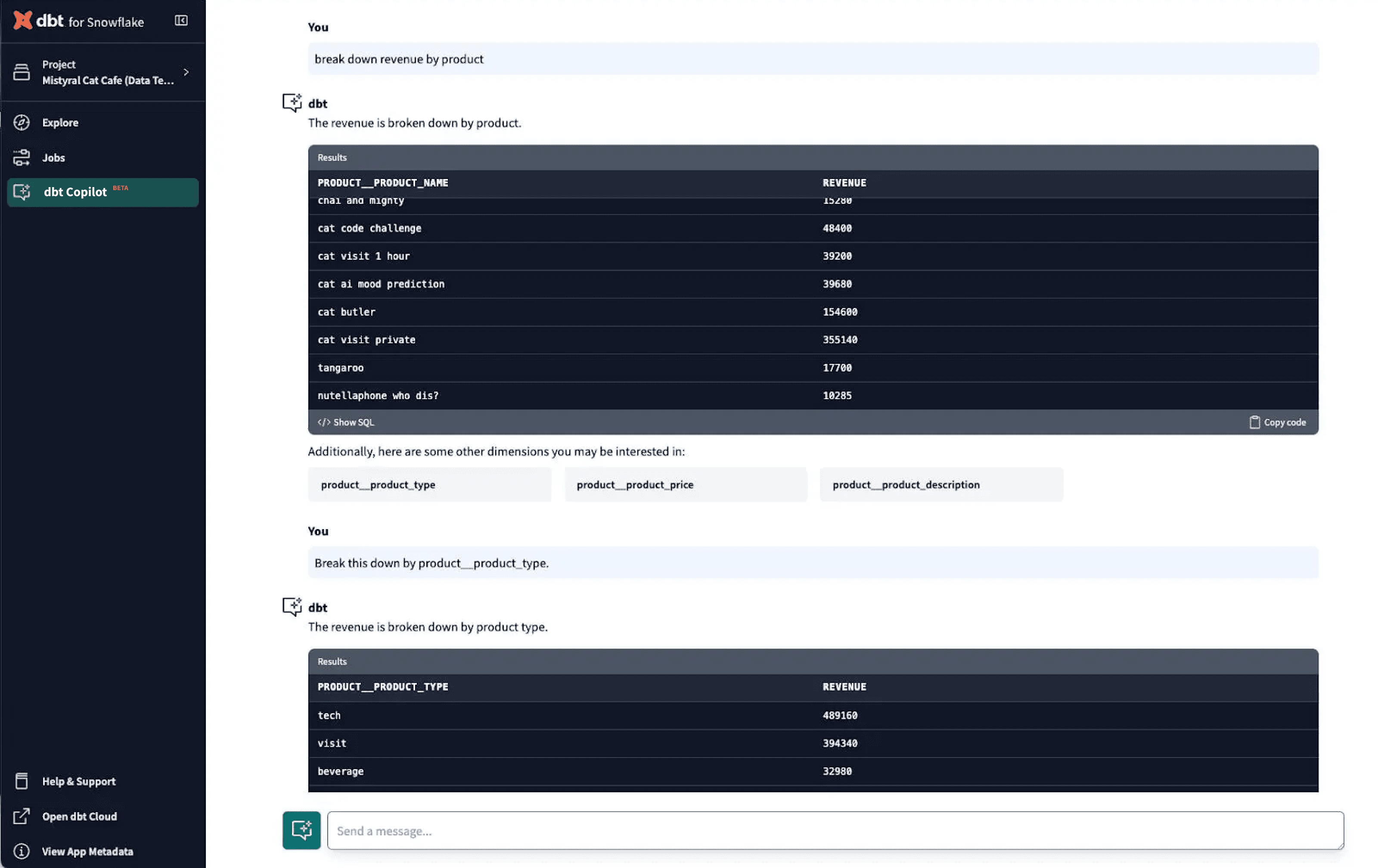 Chat with your data with dbt Copilot