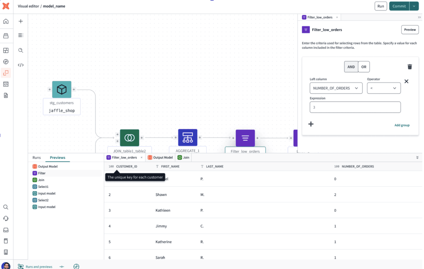 UI of dbt Cloud visual editing experience